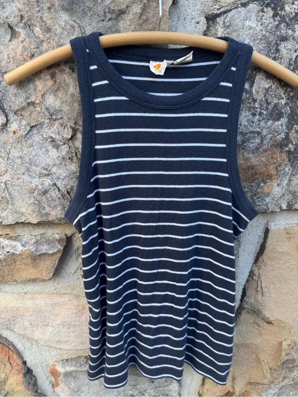 C&C California Striped Pima Cotton Modal Tank Top Navy White Size M